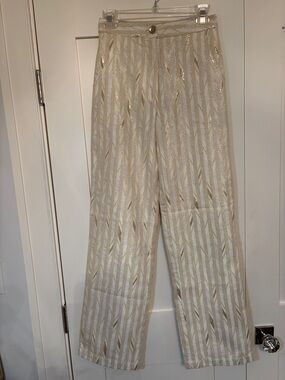 Porridge Dottery Cream Pants with Gold Threading. Size 2
